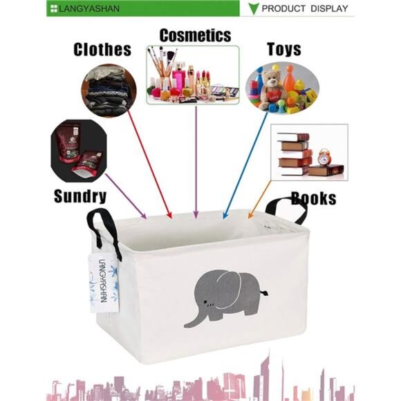 Rectangular Storage Bin Collapse Canvas Fabric Cartoon Storage Basket - Picture 6 of 8